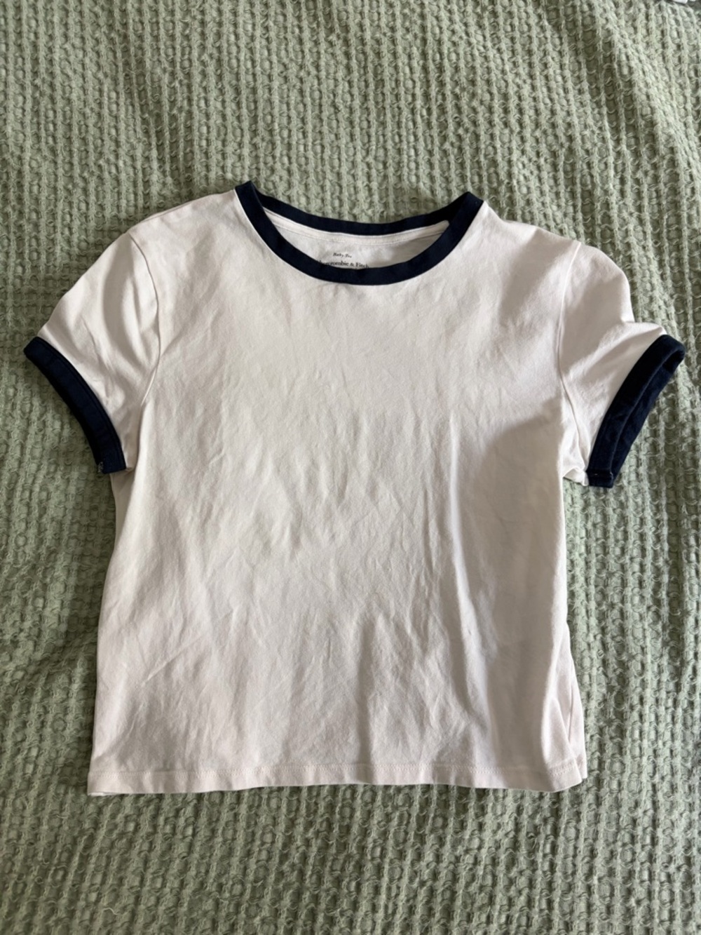 Abercrombie & Fitch Essentials Baby Tee in White and Navy